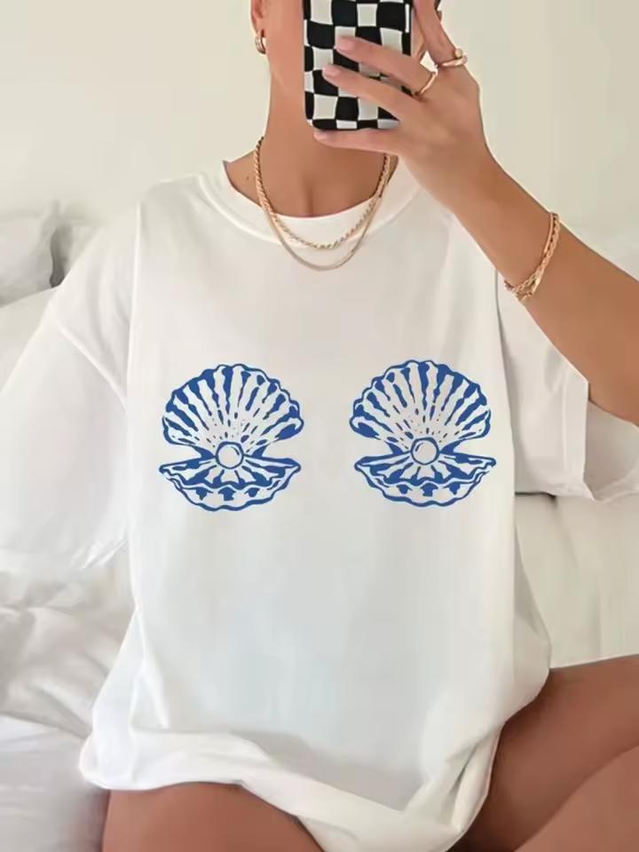 With Blue Seashell Designs Stylish and Comfortable Casual Wear Perfect for Outfits Ideal for Selfies and Chill Aesthetic Clothes