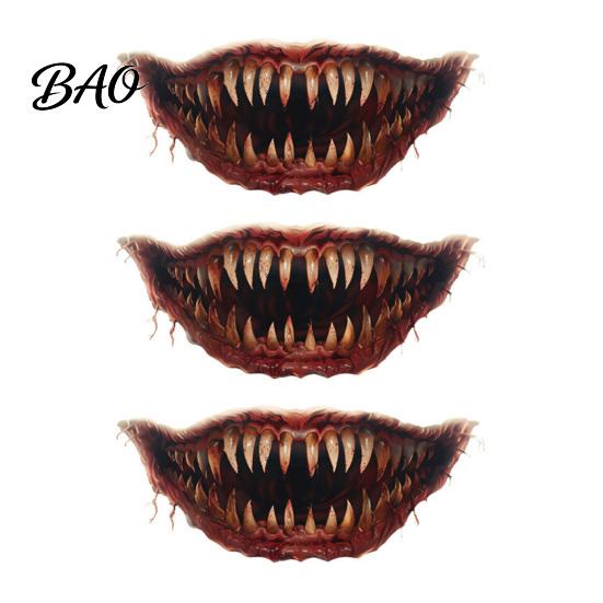 Long Lasting Sweat Proof Tattoos 3Pcs Realistic Scary Mouth for Halloween Zombie Vampire Clown Party, Waterproof Temporary Horror Decals Adults,