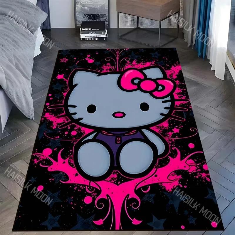 Disney Japanisch Sanrio Hello Kitty Schwarzer Teppich für Wohnzimmer Schlafzimmer Kinderzimmer Zuhause Sofa Bereich Teppich Matte zum Geschenk Dekor