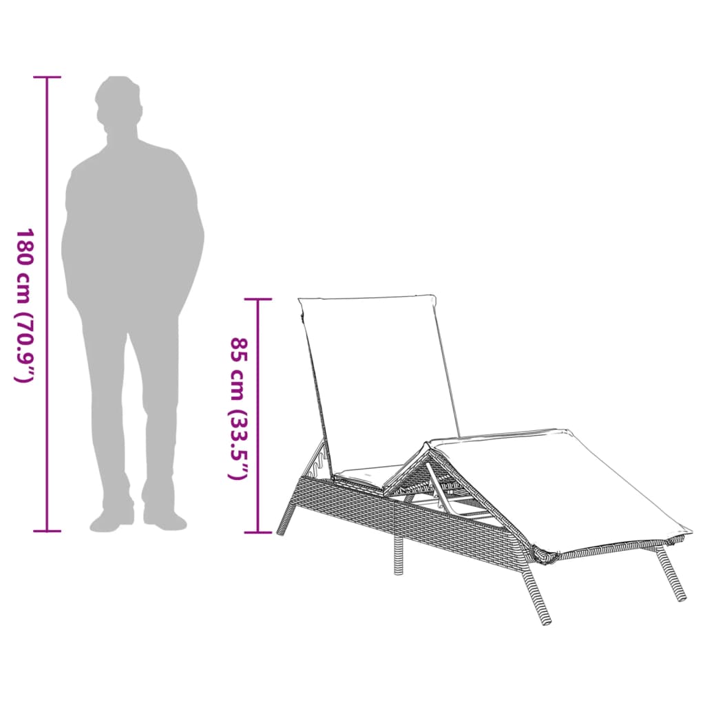 Black Sun Lounger with Cushion Poly Rattan