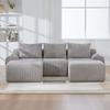 Modular Corduroy Sofa for 3 People (with 2 Stools), Freely Combinable, Including Drink Holder and Storage Pocket, Ideal for Living Room. Light Gray