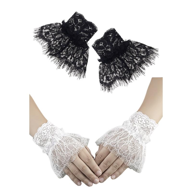 Elastic Pleated Horn Cuff Detachable Lace Hollow Hook False Sleeves Wrist Cuffs Sweater Decoration Shirt False Sleeve