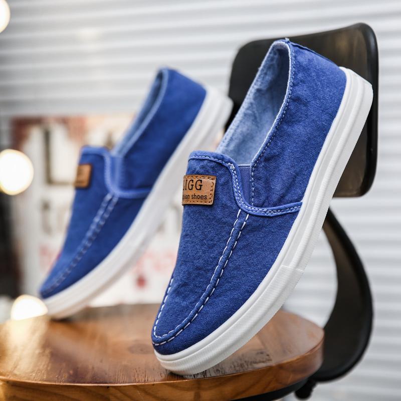Summer and Autumn Mens Casual Loafers Solid Fashion Waterproof Male Flat Casual Canvas Shoes Lightweight Flat Casual Shoes