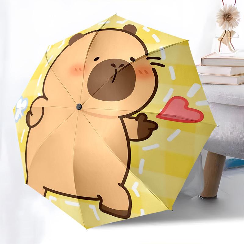 Cute Capybara,Cartoon Heart Automatic Folding Umbrella Compact 8 Rib Design,Unique Style,Suitable for Everyday Outdoor Use,Perfect Gif