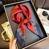 71Cm imitation silk small square scarf burgundy baroque pattern silk scarf versatile professional scarf spring and summer decorative scarf