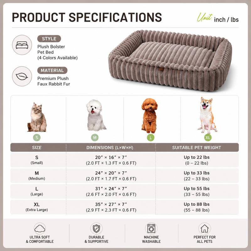 Luxury Plush Pet Bed Soft Cozy Dog Bed Cat Bed Calming Cushion Washable Anti Slip Comfortable Sleeping Sofa for Small Medium Pet