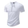 New Design Men's Summer Solid Color T-Shirts Bamboo-Handled Henry Collar Casual Button Short Sleeve Top Tees Hip Hop Streetwears