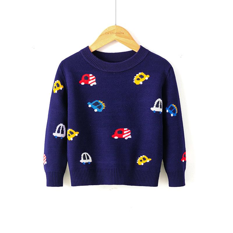 Children's New Autumn/Winter Double-Layer Knitwear Boys' and Girls' Warm Knitted Sweaters Pullover Cartoon-Printed Sweaters Base Layer Sweaters