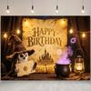 Owl,Magic Potion,Magic Theme-Happy Birthday Backdrop Polyester for Photo Booth,Party Event,Indoor/Outdoor Celebrations,Wall Decor,Home Decor