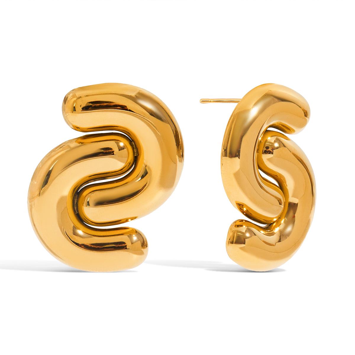 

Yori Trendy Daily Stainless Steel Glossy Double C Earrings for Women Fashion Daily Chic Premium Jewelry 2025 NEW золотистый