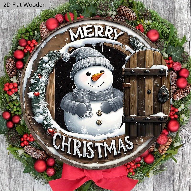Warm Winter Christmas Wooden Sign with Snowman Pattern - Navidad Round Sign for Front Door, Wall Hanging Decor - Ideal Christmas Ornament