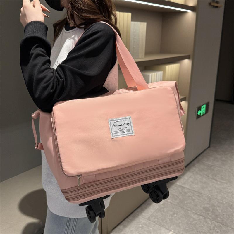 Extra Large Capacity Double-layer Extended Wheel Hand-heel Travel Bag Foldable Wet Dry Separation Gym Bag Cover Pull Rod