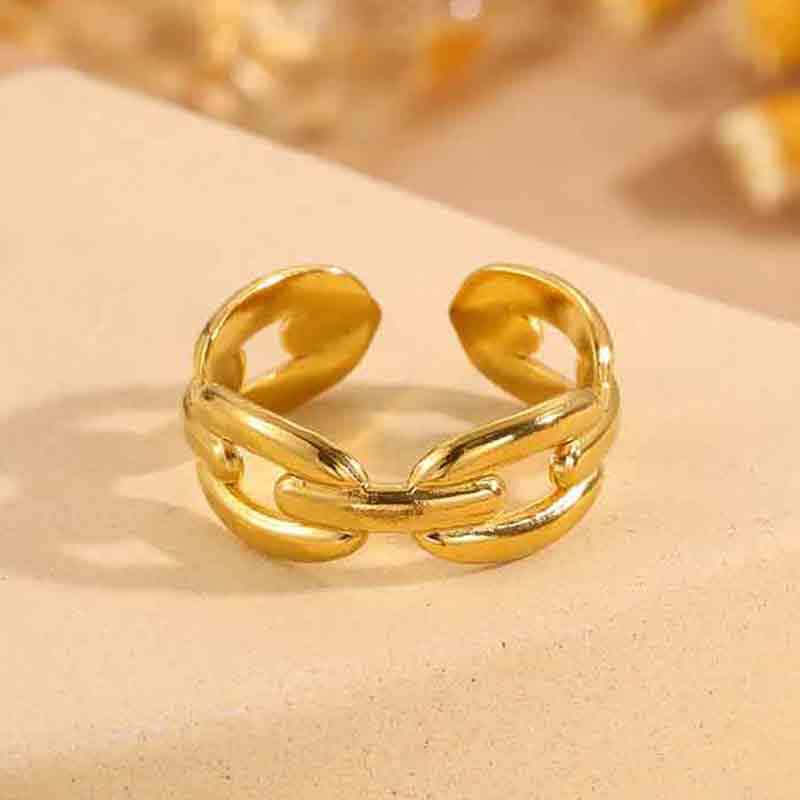 Beliebter offener Ring in Herzform aus Titan und Stahl im Hip-Hop-Stil mit einzigartigen, sich kreuzenden Linien in Herzform. Edelstahlring.