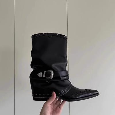 Vintage Willow Spike Martin Stiefel Spitzhose Röhrenstiefel Damen Fried Street Grober Absatz Vielseitige Mode Ritterstiefel