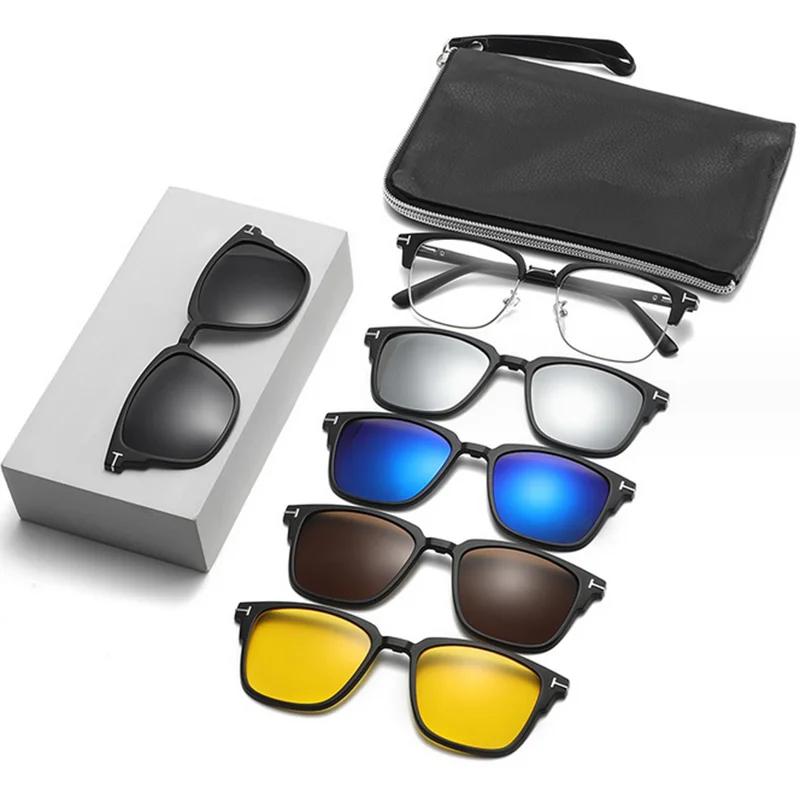 2373 Новые Ретро Солнцезащитные Очки для Мужчин Женщин Квадратная Рама Магнитный Зажим Солнцезащитные Очки TR Рама -0.5 -1.0 -2 -2.5 -3.0 До -6 Myopia -1.75