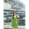 French Retro Green V-neck Vest Dress Women's New Summer Small Fresh Waist and Thin A-word Short Skirt