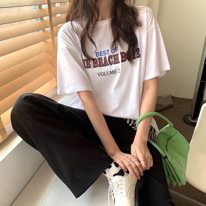 

Женская футболка из чистого хлопка в американском ретро-стиле, весенне-летняя, свободная и универсальная, повседневная, с круглым вырезом, топ-футболка, модный бренд M белый