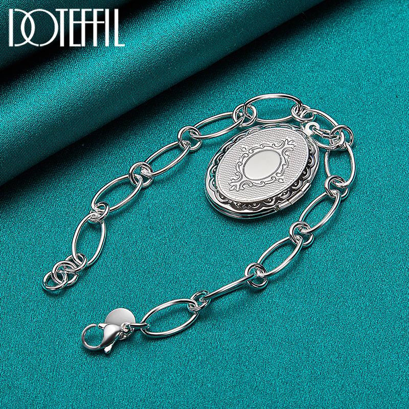 Oval Photo Frame Bracelet Fashion Gift Party Silver Jewelry