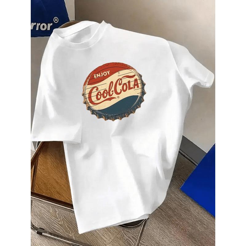 Europäische Größen Herren Retro Cool-Cola Flaschendeckel T-Shirt - Vintage Amerikanisches Kurzarm-Oberteil mit Ikonischem Aufdruck, Atmungsaktives Netz