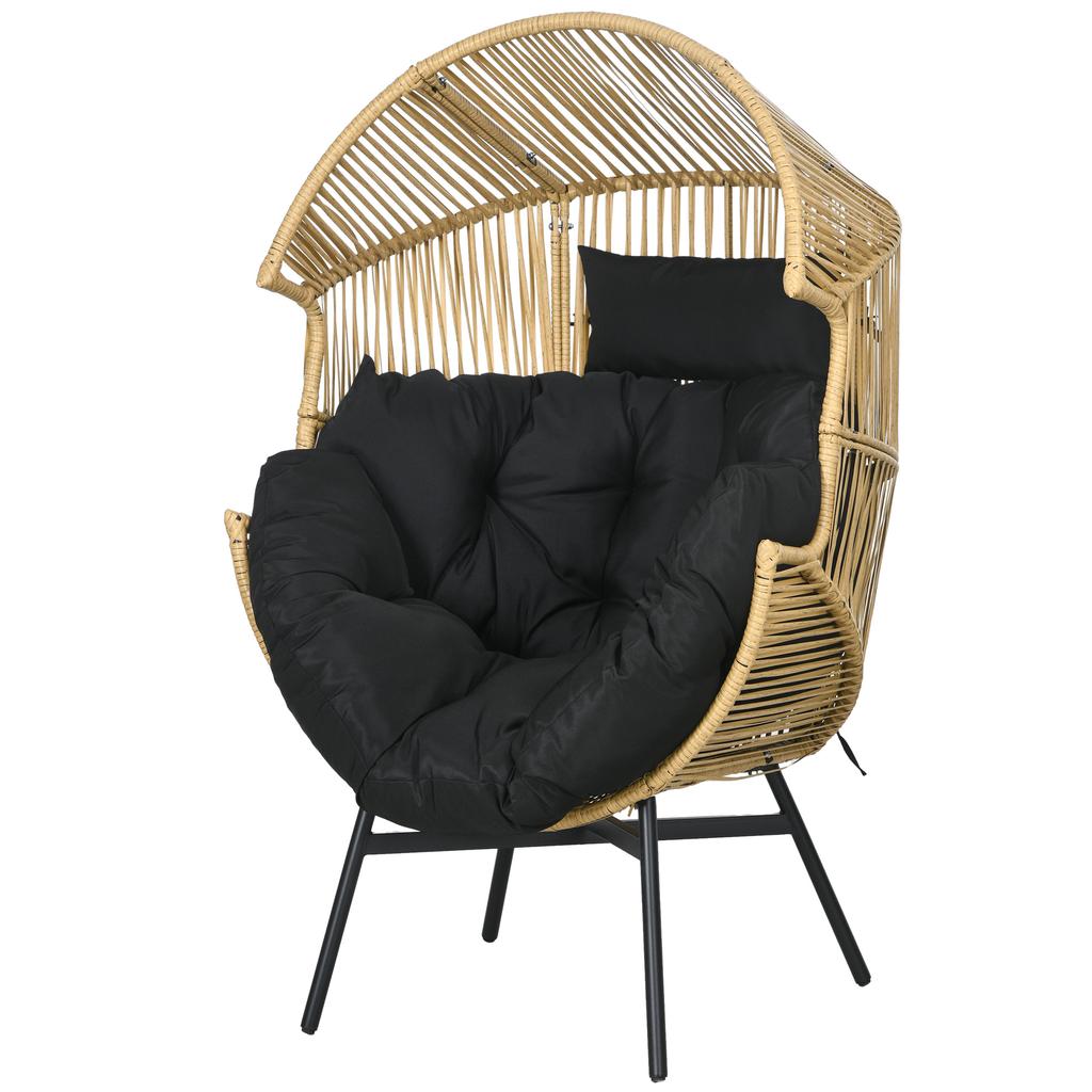 Rattan-Sessel, Stuhl für den Außenbereich, Gartenstuhl. PE-Rattan. 89 cm x 75 cm x 143 cm. Natürlich + Schwarz