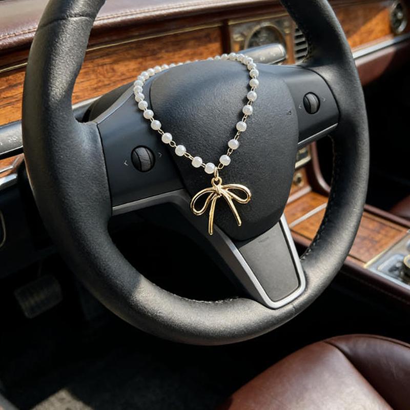 Sparkling Rhinestone Bow Chain, Car Steering Wheel Decoration, Exquisite And Elegant, Ladies' Car Interior Decoration Unique