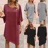 Damen Rundhals Fledermaus-Halbarm Midi T-Shirt Kleid Lockerer Schnitt Einfarbige Unregelmäßiger Saum Lässiges Überwurfkleid