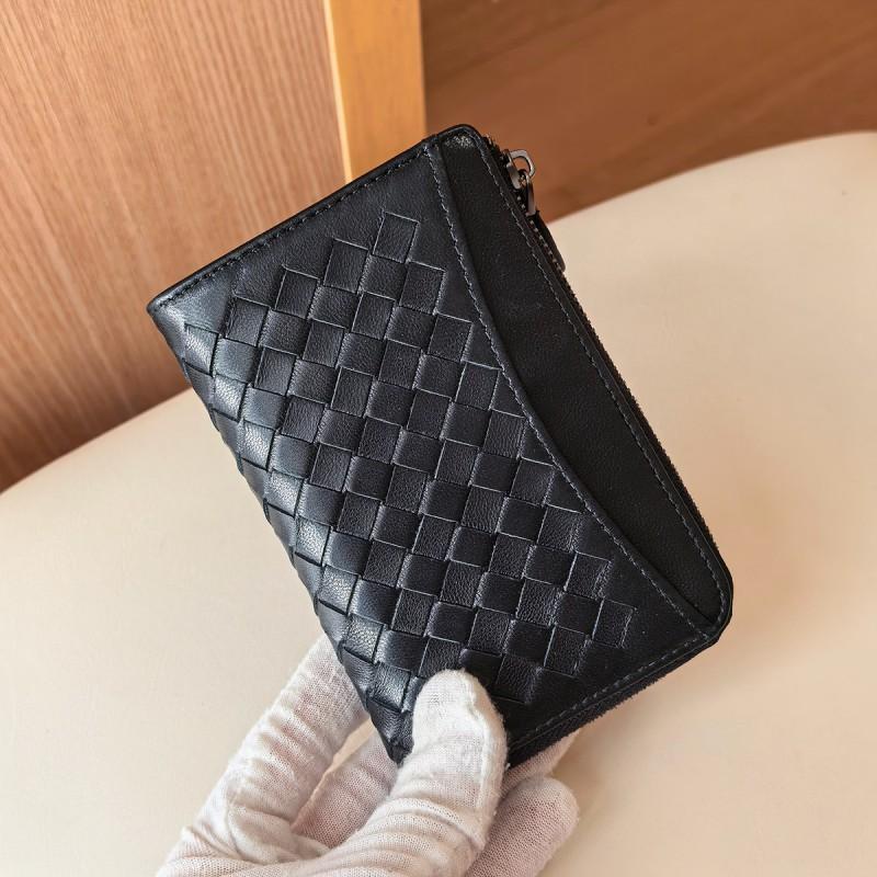 Handwoven Leather Zipper Coin Purse Key Holder Multi-Functional Card Wallet ID Case Unisex Large Capacity