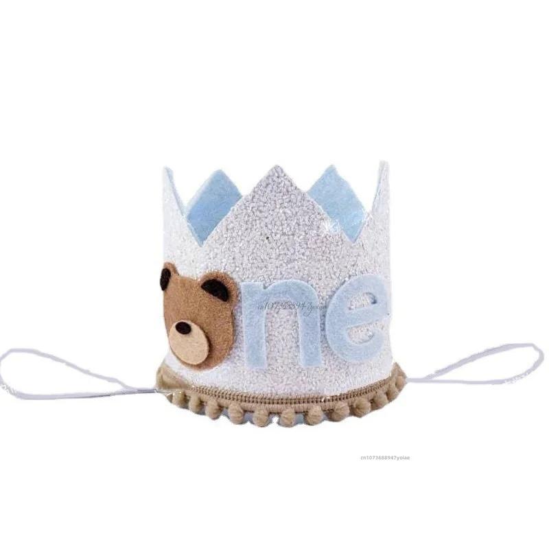 First Kids Birthday Party Glitter Brown Bear Hat ONE Burlap Lion Birthday Crown Baby Shower Photoprops Party Decorations