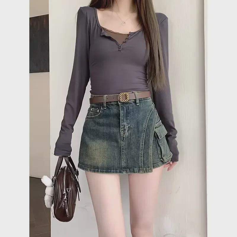 

Women s High-Waisted Denim Shorts and Retro Mini Skirts - Summer 2024 2XL синій