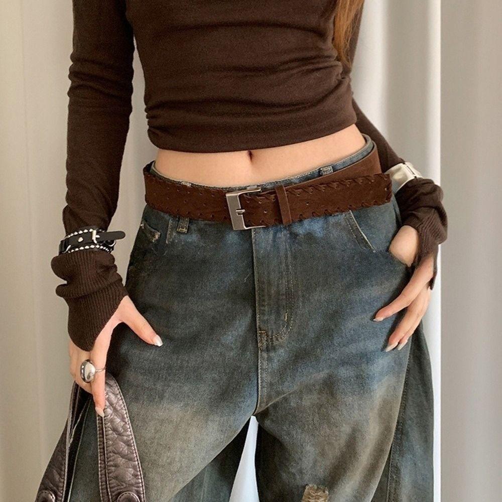 Pin Buckle Suede Leather Belt Luxury Design Woven Waistband Women Waist Belt Coat Skirt Decoration