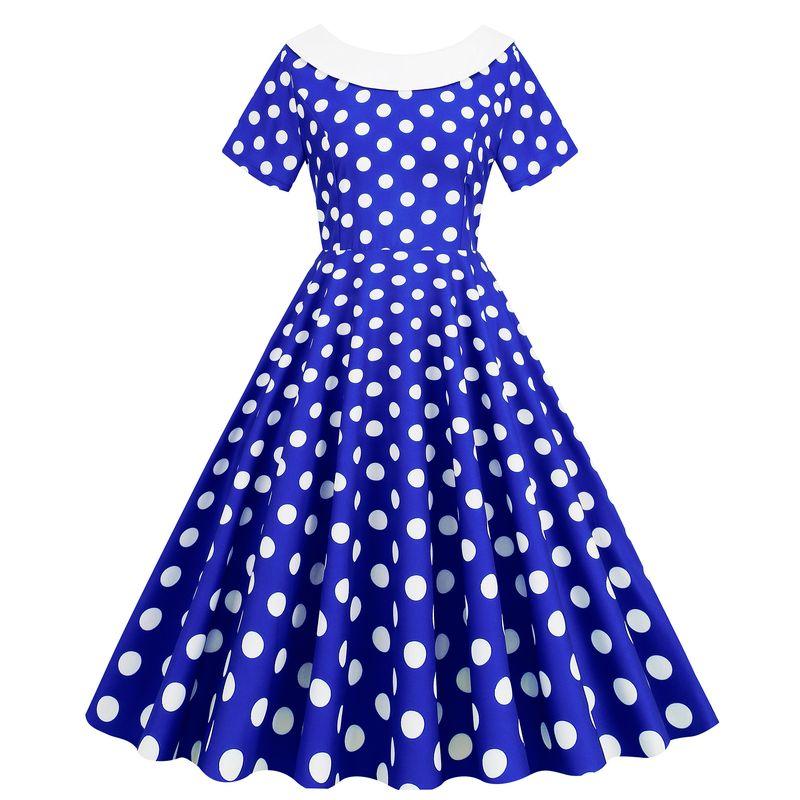 

Women s Polka Dot Slim Dress Party Bow Blue 2XL