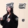 Abi Wind Cute Striped Cat Ears Knitted Wool Hat Women Autumn and Winter Cycling Warm Ear Protection Versatile Pullover
