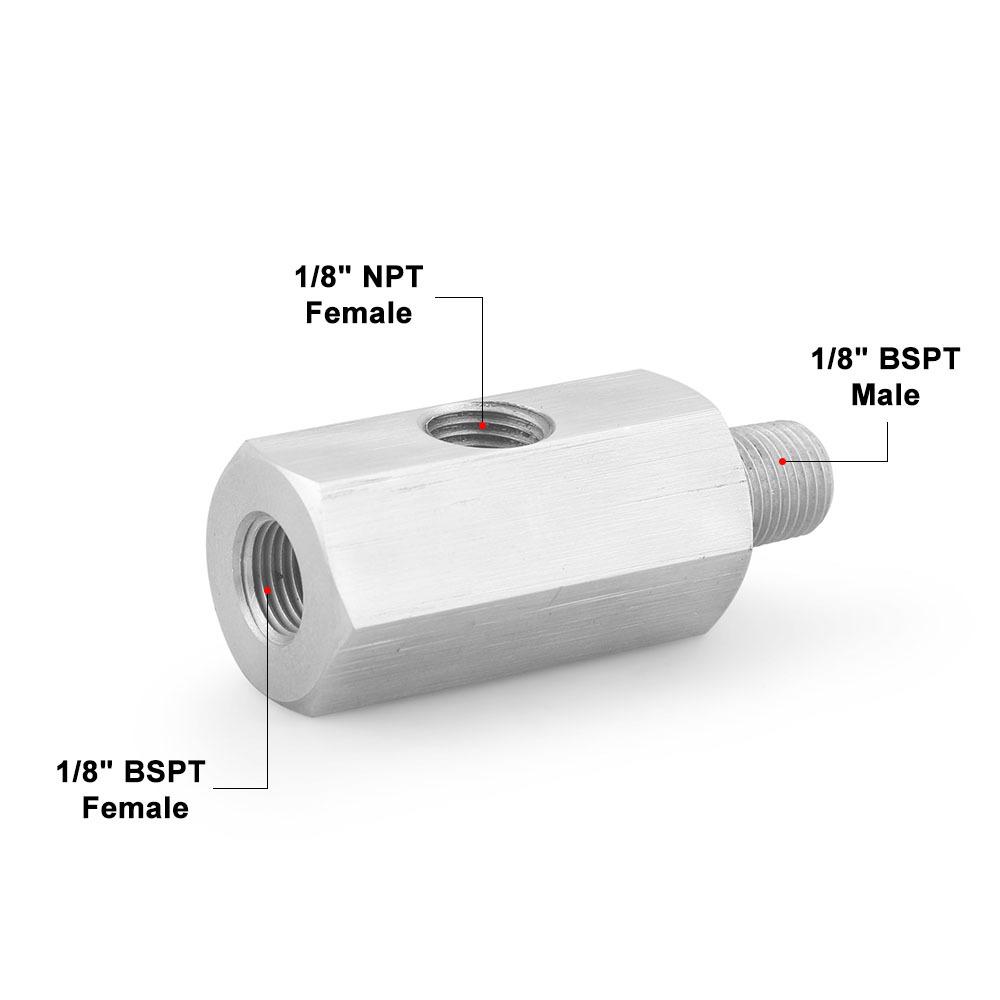 Oil Pressure Sensor Tee Adapter Turbo Supply Feed Line Gauge Female to 1/8 NPT Side Port Stainless Steel Hose T Fittings