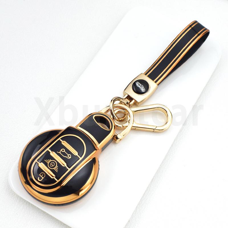 Gold Edge Tpu Car Key Fob Cover For Bmw Mini Cooper S One Jcw F54 F55 F56 F57 F60 Clubman Countryman Shell Fob Holder Keyless