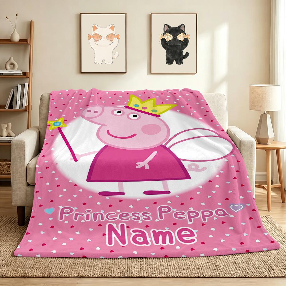 Custom Name Peppa Fairy Flannel Blanket Throw Blanket Soft Warm Sofa Bed home Decor Unique Gift