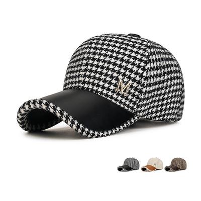 Casquette de baseball en laine pied-de-poule automne hiver pour femmes, casquette à visière, chapeau de soleil