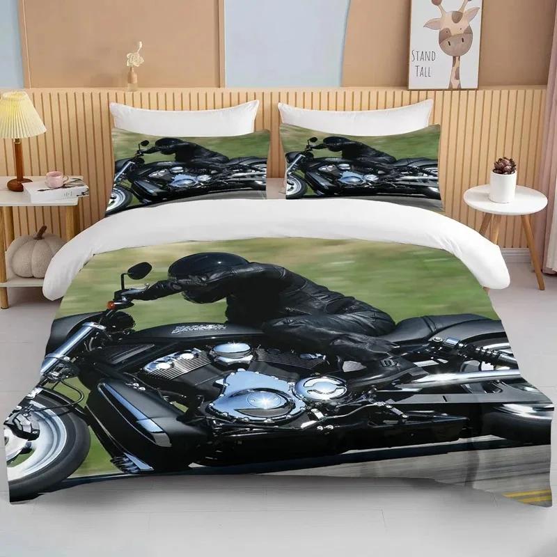 3D Motorcycle Bedding Set Print Cars Duvet Cover With Pillowcase Motocross Bedspread Boys Boys Bed Set King Size Home Textiles