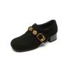 Huge and beautiful~! Frosted retro gold buckle thick heel loafer single shoes women's middle heel grandma shoes