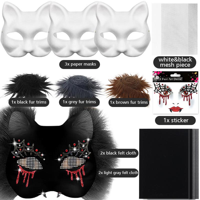 

12 шт./набор Маска на половину лица для вечеринки, пустая, маски для Хэллоуина, наборы масок терианов, ручная работа, маска животного, кошки, лисы, маскарадная, доступно несколько вариантов