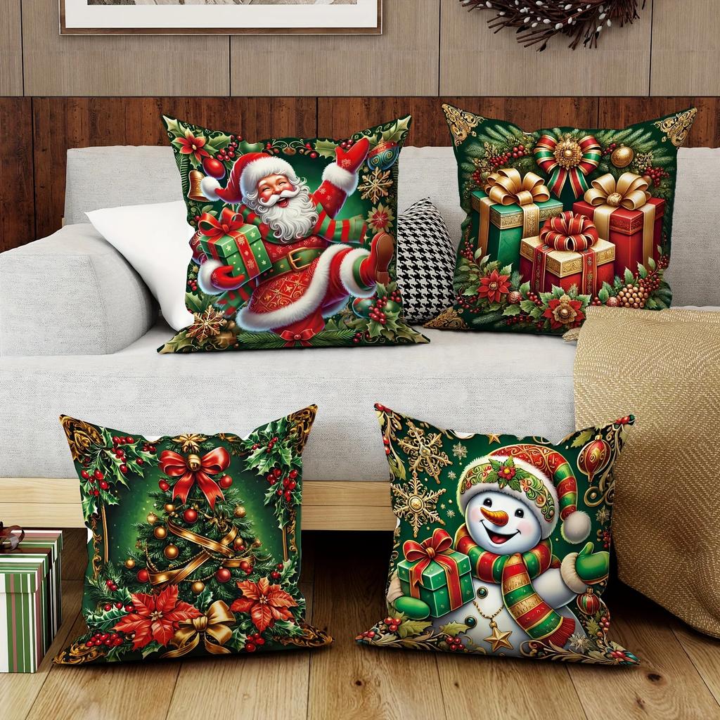 Christmas Decoration Pillowcase Merry Christmas New Year Gift Santa Claus Gift Box Snowman Pillow Cover Home Sofa Cushion Cover