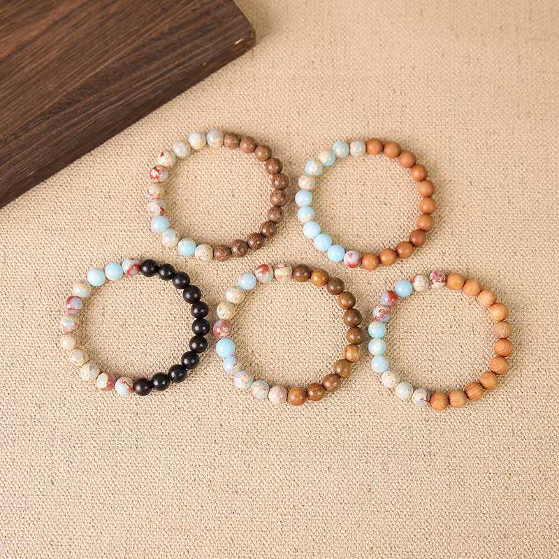 Red Pine & Green Sandalwood Beads with Shoushan Stone Bracelet - Unisex Chinese Style