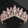 Pink Crystal Tiaras and Crowns Headband for Women Rhinestone Prom Diadem Bridal Wedding Hair Accessories Jewelry Crown Tiara