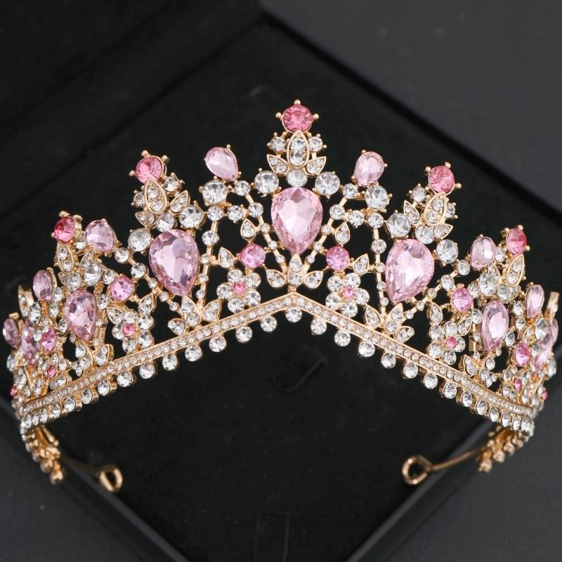 Pink Crystal Tiaras and Crowns Headband for Women Rhinestone Prom Diadem Bridal Wedding Hair Accessories Jewelry Crown Tiara