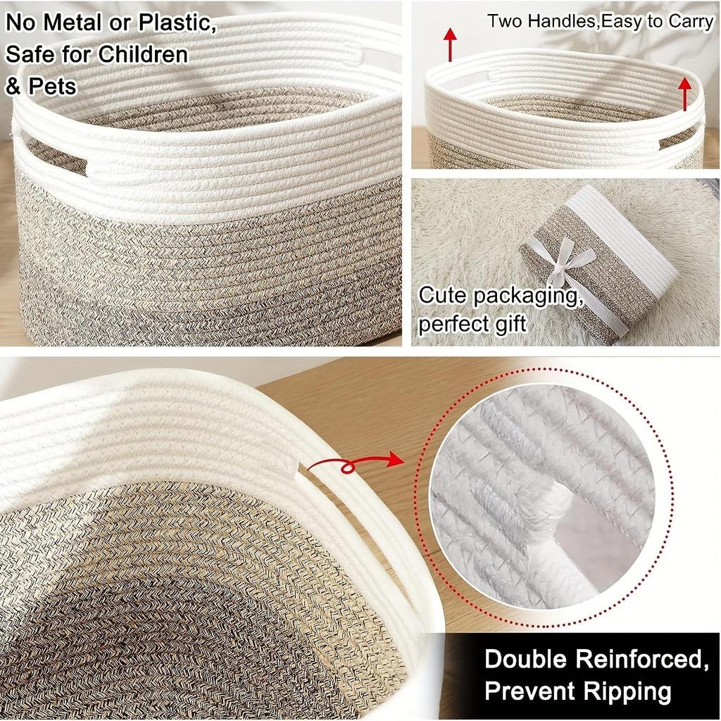 Velkokapacitní obdélný pletený úložný koš z bavlněné šňůry na stůl a prádlo