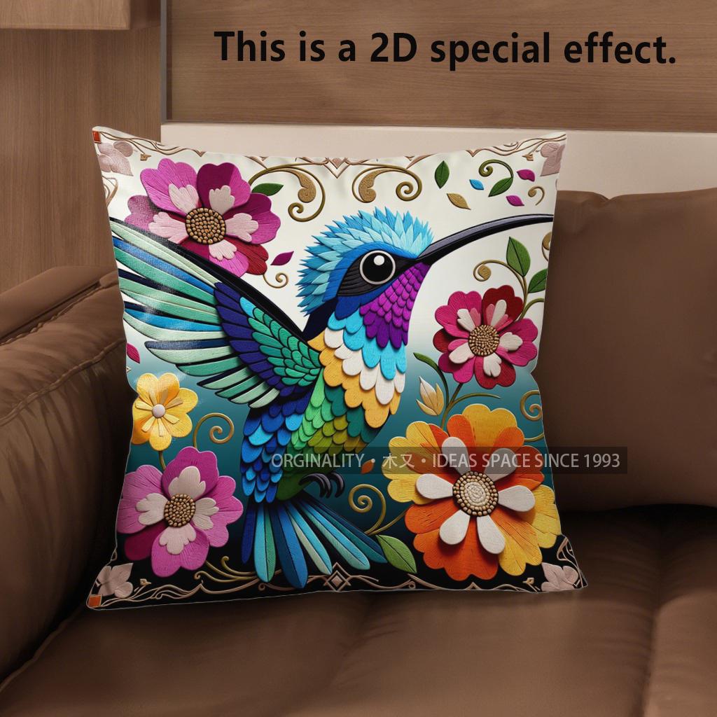 2D Boho Tropical Hummingbird Floral Throw Pillow Covers Pattern Cushion Cover Suitable For Sofa Bedroom Car Pillow Cover
