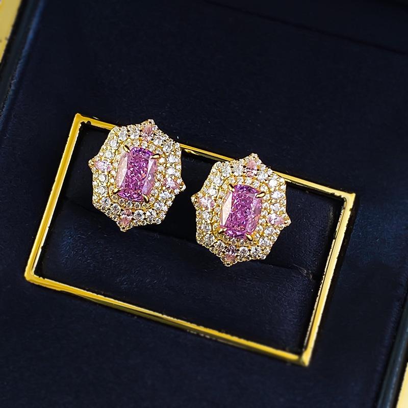S925 Sterling Silver High Carbon Diamond Ice Flower Cut Stud Earrings In Dreamy Purple Taro