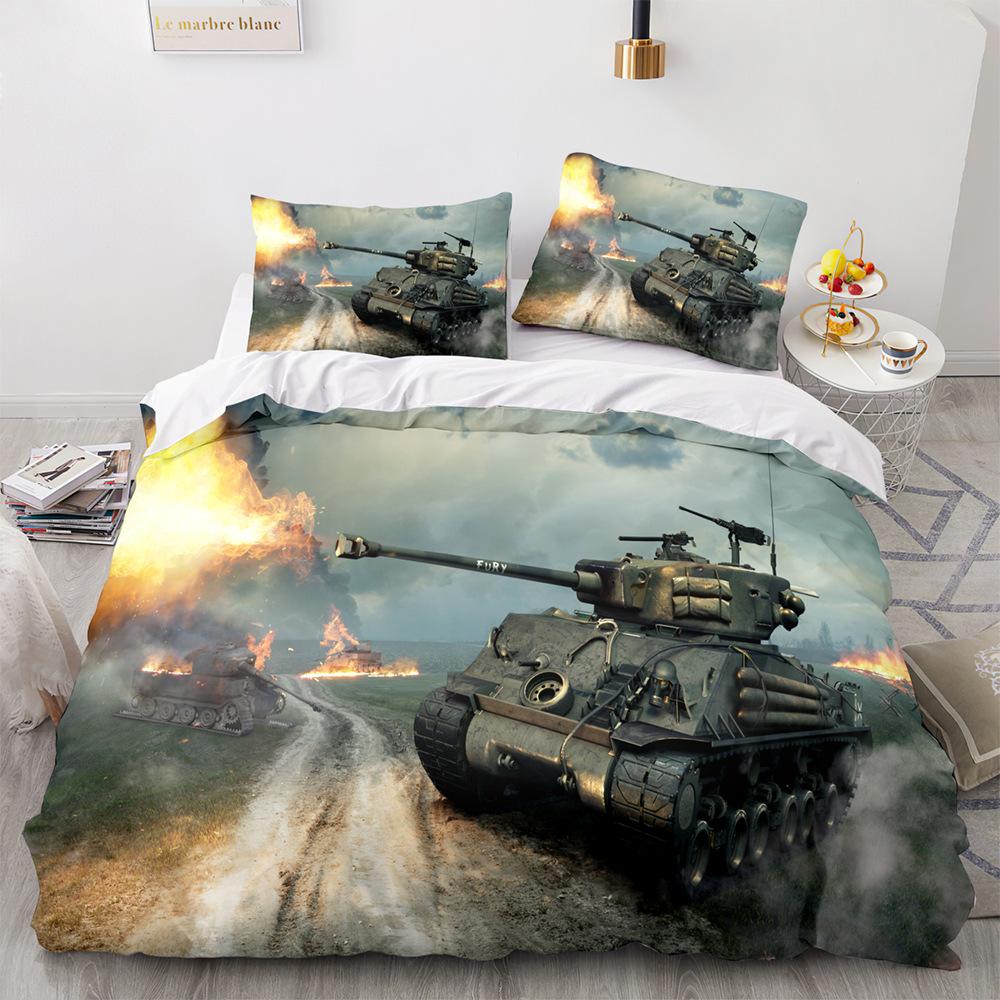 Home Textile Tank Series Digital Printing Three-Piece Set 3D Digital Printing Bedding Three-Piece Set Customization
