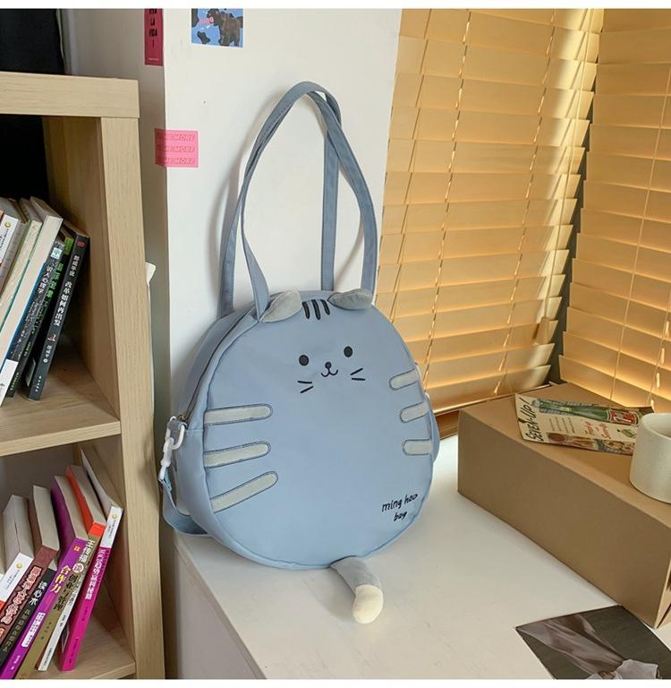 Japanese Ins Cute Cartoon Student Make-up Bag Shoulder Bag Female Soft Cute Funny Cat Messenger Bag Canvas Big Pocket