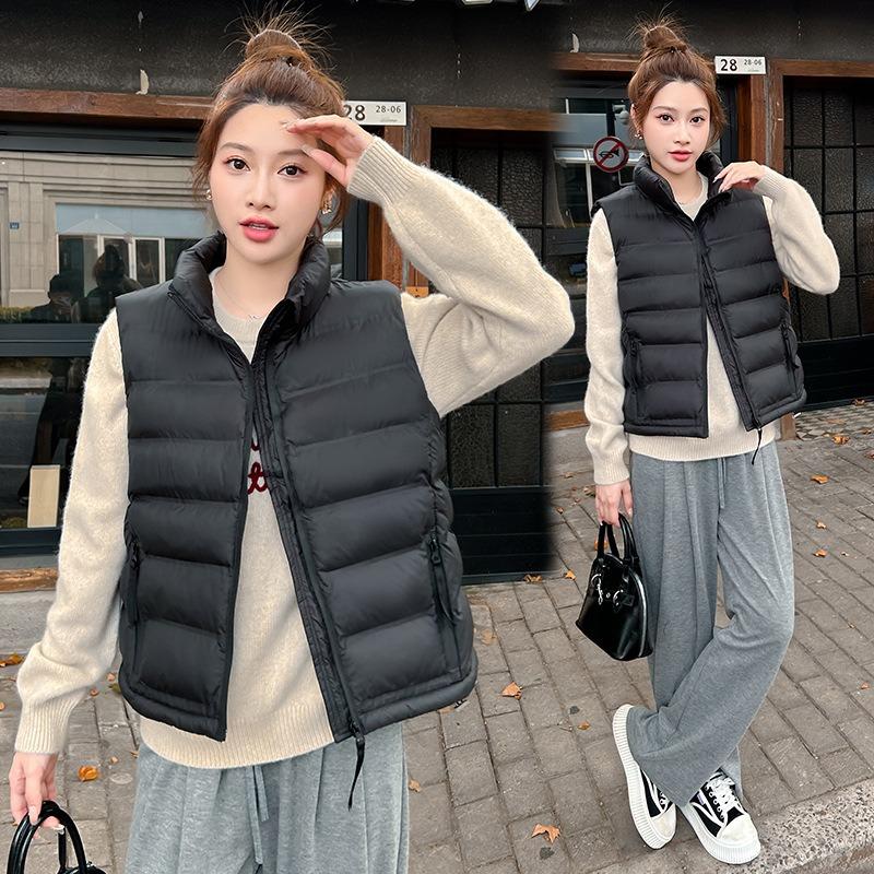 New Down Cotton Clothes Vest Women's Short Light and Thin Stand-up Collar Vest Thermal Vest Jacket
