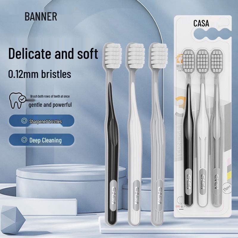 UK Premium Soft Bristle Adult Toothbrush Set - Wide Head, 3-Pack